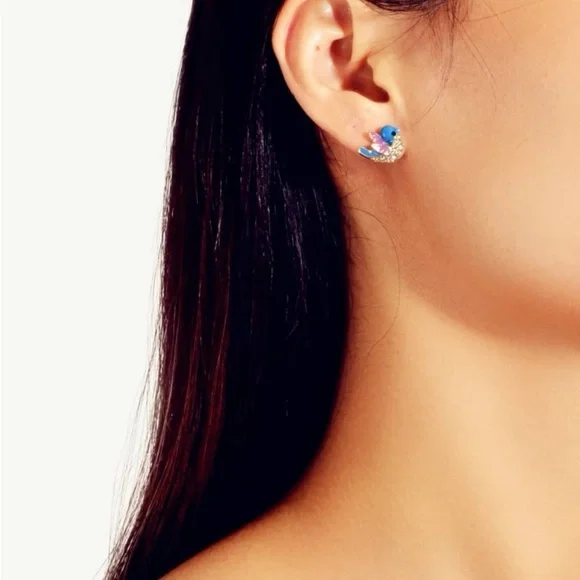 BLUE BIRD RHINESTONE MINIMALIST STUD EARRINGS - Picture 3 of 5